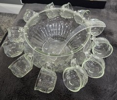 Mid-Century Jeannette 26 Piece Punch Bowl Set, 8.5 Qt Round Bowl, Cups, Hooks