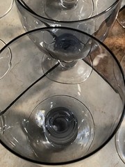 9 Vintage Blue Gray Bowl, Short Clear Stem 16 Oz Goblet 6.5×3.75”, Unmarked, EUC