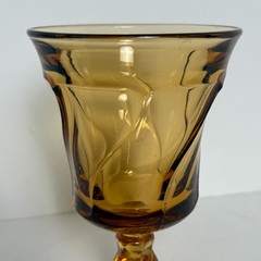 Set/2 Vintage Fostoria Jamestown Amber Swirl Water Goblets Glasses Twist Stem 6″