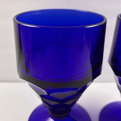 Viking Georgian Cobalt Blue TUMBLER Low Water Goblet 5.25” Heavy MCM Vtg Set / 2