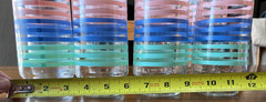 Vintage Pastel Pink Blue Green Stripe Drinking Glasses Set of 8 MCM