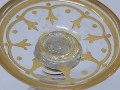 Moser Art Glass Gold Hand Painted Cordial Glass w/ Twist Stem Glue Back