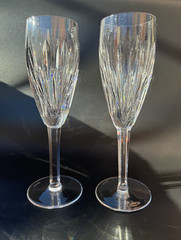 Gorgeous Pair of WATERFORD CRYSTAL Carina Fluted Champagne Glasses 8 1/2, MINT