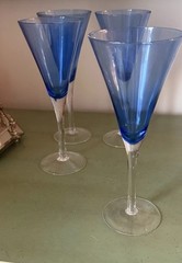 Vintage Cobalt Blue Champagne￼ Glasses, Set of 4, Mid Century Stemware