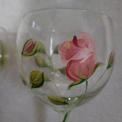 Set Of 7 Handpainted Garden Rose & Sunflower Wine Glasses 8.5″ Tall Vines