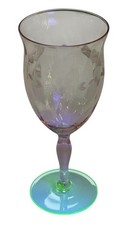 WESTON WATERMELON DIAMOND OPTIC ETCHED FLORAL WINE GLASS SET OF 7 UV REACTIVE