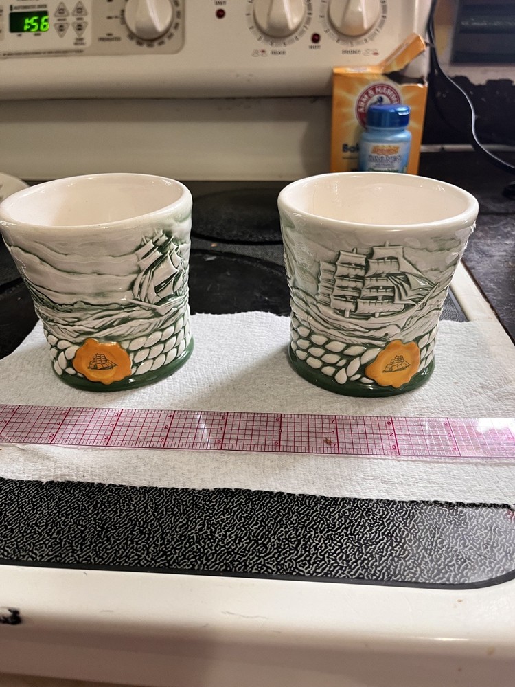 Whisky Cups Cutty Sark Advertising Promo 2pc «Ships On Stormy Seas» Nautical