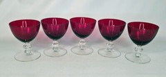 Ruby Red Cocktail Liquor Glasses Cambridge Glass Red and Clear Set of Five