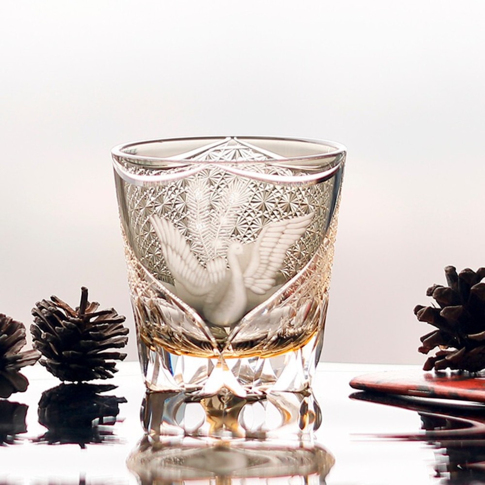 Edo Kiriko Drinking Glass Old Fashioned Crystal Whisky Cup For Bourbon 9oz Grey