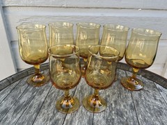Vintage 7 Connoisseur Amber 11oz Tawny Water Libbey Glass Goblets-FREE SHIPPING