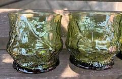 4 Vintage Anchor Hocking Rainflower Avocado Green Juice Glasses 3.25”￼ 70s