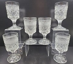 6 Anchor Hocking Wexford Claret Wine Glasses Set Vintage Clear Cut Etch Bar Lot