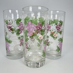 Grapes Vines Swirls Highball Glasses 6.25″ Tall Holds 16oz Set of 4 Vtg.
