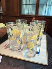 Vintage Set Of 5 Libbey Lemon Slice Decorated Tumblers 16oz. 6″# 12