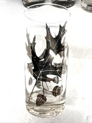 Silver Oak Leaf & Acorn Gold Guilt High Relief High Ball Glasses MCM 4 Vintage