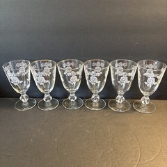 6 Vtg Gold Rim Homer Laughlin Queen Esther Floral Etched 4 oz. Stemware Used