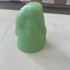 C1930s ART DECO BARWARE Mckee Jadeite «GREEN BOTTOMS UP SHOT GLASS’ Pat. 77725