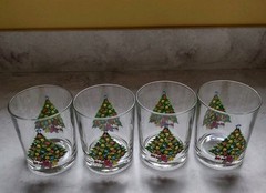 Carlton Christmas Tree Drinking Glasses Set of 4 Vintage 1980s Blue Angel
