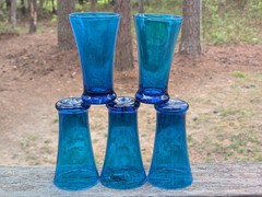 Royal Leerdam Williamsburg CW5T Blenko Glass Turquoise Drinking Glasses (5) Rare