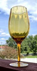 1960-70s Empoli Style MCM Optic Design Amber Wine Glasses 8.25” Tall, Set of 1