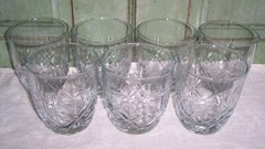 7 Anchor Hocking Fleur 12oz Flat Tumblers Clear, Cut, Fan, Criss Cross 3-3/4″