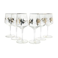 1960s Vintage Mid-century 6 Gold Leaf & Etched Wheat Wine Glasses 6 3/4” 8oz