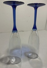 Sale 2 Vtg Libbey Domaine Cobalt Blue Champagne Flutes Blue Flower Stem Clear