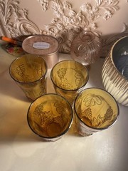 4 Vintage Indiana Glass Harvest Grape Marigold Carnival Tumblers/Water Glasses
