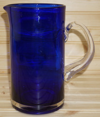 Cobalt Glass Pitcher with Clear Handle, 8 5/8″ x 4 3/4″ (G74)