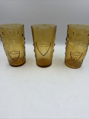 (3) VINTAGE AMBER TUMBLER GLASS With Eagle-Shield-Patriotic Stars Made In Italy