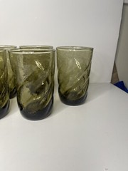 Hand Blown Green Swirl Crackle Glass Tumbler 4.75” (11 Available) / Pontil Mark