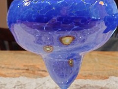 2 Large Hand Blown Blue Margarita Glasses Millefiore Murano Style 20 oz Capacity