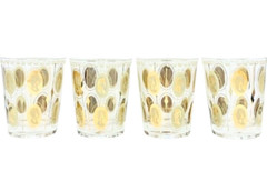Vintage Set 4 Mid-Century Gold Royal Lady Portrait Cocktail Rocks Glasses
