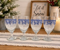 Set of 4 Libbey Snowman Holiday 16 oz 7” Glass Blue Winter Goblets