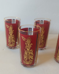 MCM Culver Glass Barware SET 7 Pc. Thai Goddess Siam High Ball Tumblers 1960’s