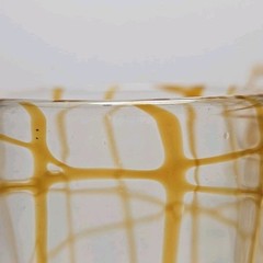 Set Of 4 Vintage Hand Blown Butterscotch Orange Drizzle Clear Glass Tumblers