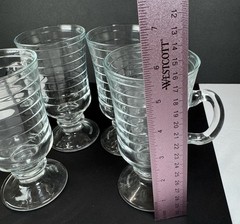 VTG Irish Coffee Mugs Ribbed Glass Pedestal Set Of 4 5.75 In Made In Portugal