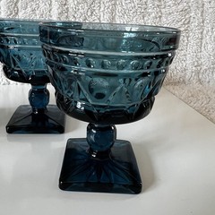 Indiana Glass Vintage Aqua Blue Park Lane Colony Footed Sherbet Glasses 4.4″ MCM