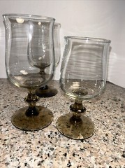5 VTG Libbey TWO-TONE TULIP Brown Wine Glasses Pedestal Knob Stems 3/6.5″ 2/5.75