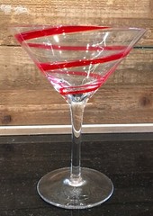 Pier 1 Imports Red Swirl Swirline Martini Cosmopolitan Glass 6-3/4″ Tall 10oz.