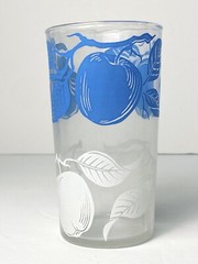 Vintage Swanky Swig Juice Glass Blue Apple Peach White Leaves Tumbler MCM Set 2