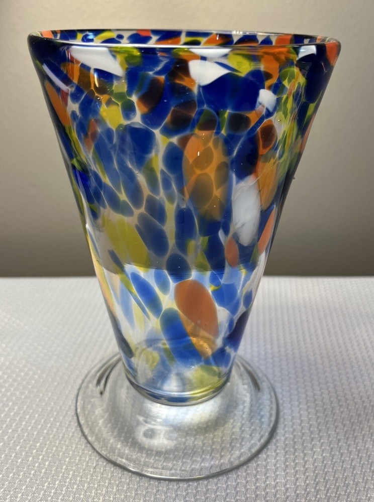 6″ Blue Confetti Handblown Glass Tumbler by 1sourceinc