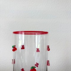 Red Cherry Icon Highball Glass Set of 2 Chic Drinkware 6in NEW
