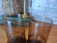 VTG Libbey Stacking Tawny Glasses Tumblers Smokey Brown Blown Glass MCM Boho