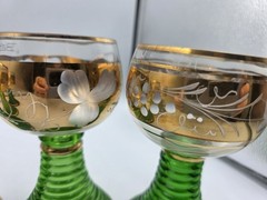 Set Of 5 Vintage Burg Reichenstein Green Beehive Glasses- 24k Gold Trim- EUC