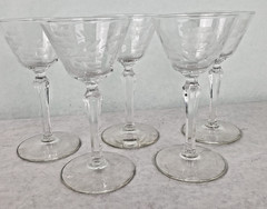 Set of 5 Vintage 60’s Etched Crystal Cocktail Glasses 5.75″ Tall