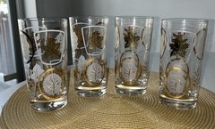 VTG Federal Glass Glen Echo Tumblers (4) Gold White Frosted Leaf 5.5”H Atomic