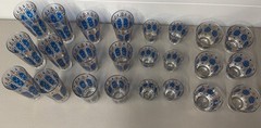 Set Of 24 Anchor Hocking MCM Royal Blue Fleur-de-lis Gold Gilt Glasses