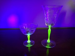 Etched Depression Or Mid-Centry Glass Stemware With Uranium StemsBoth Have Flaws