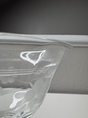 Clear Glass Stemmed Wine Goblet, Etched Floral Pattern Drinking Glass
